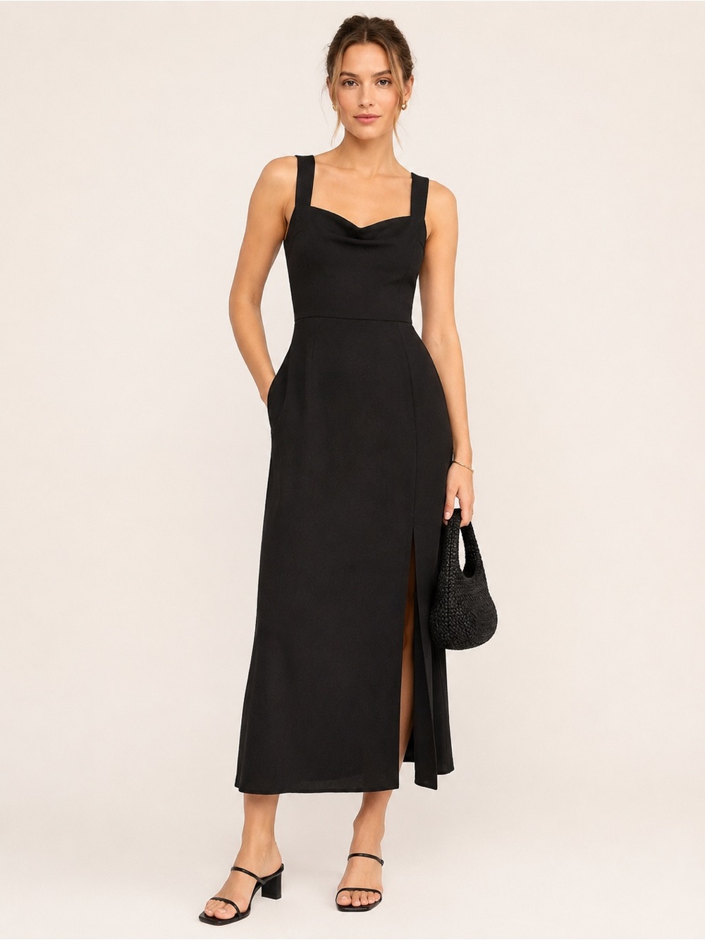 NWT Petal & Pup Hyatt Black Midi Dress Side Slit US 10 AU 14